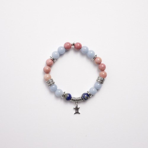 BLIŹNIĘTA bransoletka znaku zodiaku z angelitu, rodonitu i lapis lazuli, kamienie naturalne CUD Nibiru