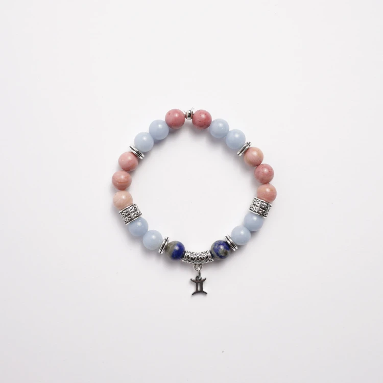 BLIŹNIĘTA bransoletka znaku zodiaku z angelitu, rodonitu i lapis lazuli, kamienie naturalne CUD Nibiru