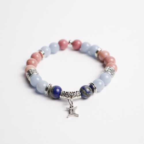 BLIŹNIĘTA bransoletka znaku zodiaku z angelitu, rodonitu i lapis lazuli, kamienie naturalne CUD Nibiru